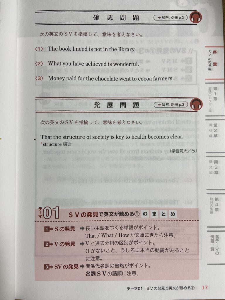 読解のための英文法（必修編）は確認問題と発展問題がついている