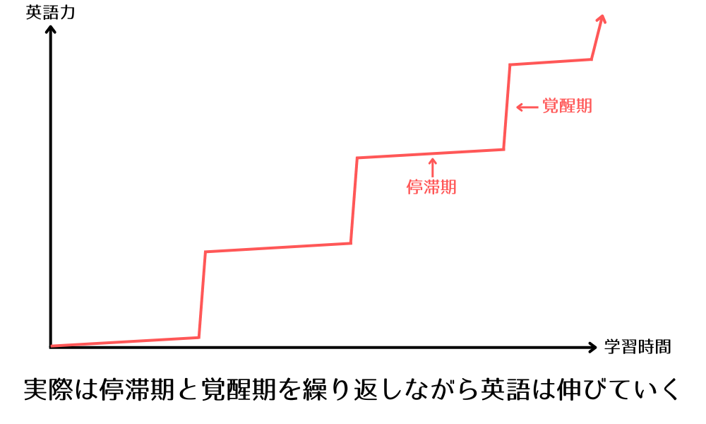 英語は停滞期と覚醒期を繰り返しながら伸びていくことをしっかり認識しておくことが社会人が独学で英語をマスターしていくためには必要